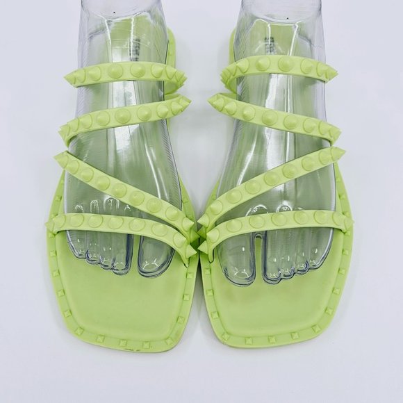Steve Madden Selina Sandals 10 Lime Green Studded Jelly Square Toe Strappy Flats - Picture 5 of 14